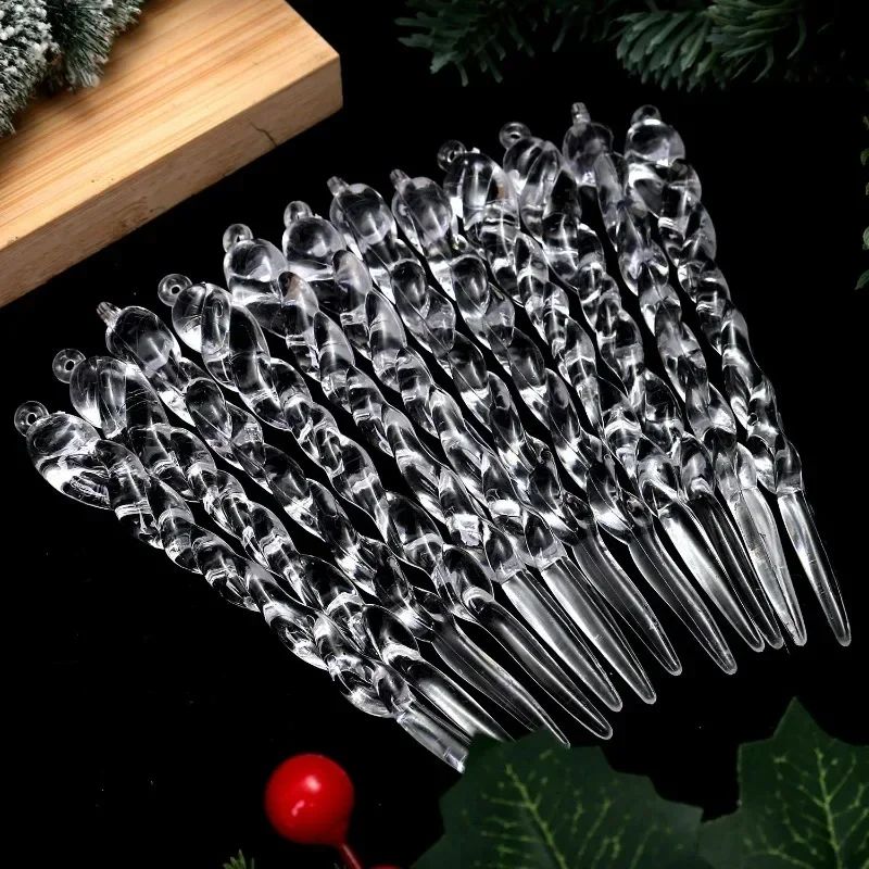 60/12PCS Clear Acrylic Icicle Christmas Ornaments Crystal Hanging Pendant Spiral Strip Icicle for Xmas Tree Wedding Party Decor