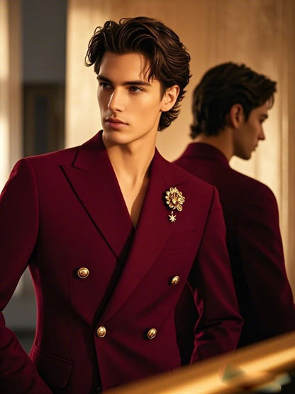 2025 Suit (Blazer+ Trousers) Men's Fashionable Gentleman Business Double-breasted British-style Banquet Host Casual Wedding Suit