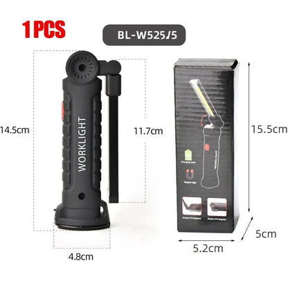 Rechargeable Camping LED Flashlight Work Light with Magnet and Hook IP64 Waterproof 5 Lighting Modes Suitable for Night Work