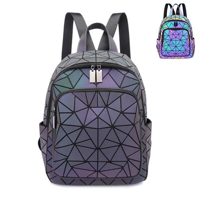 Fashion Women's luminous Backpack PVC holographic geometric School Bags For Teenage Girls Bagpack mochila feminina Travel Should