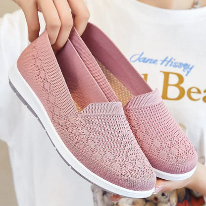 Spring Summer Breathable Knitted Flats for Women 2025 Comfortable Slip On Mom Shoes Woman Slip On Non Slip Casual Sneaker Female
