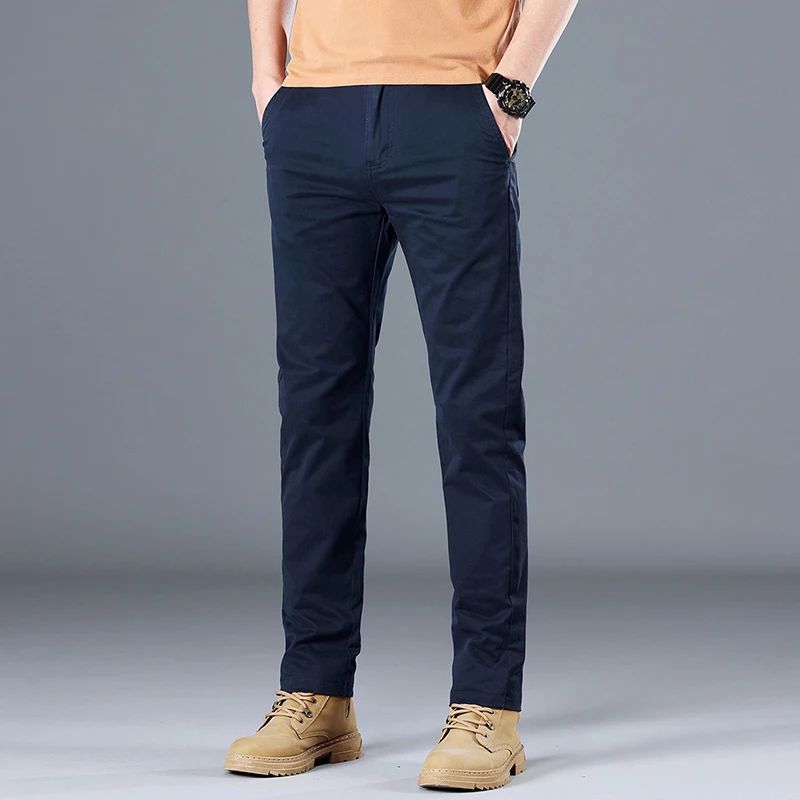 2024 Men's High Quality Pure Cotton Classic Solid Color Casual Pants Business Stretch Cotton Slim Straight Brand Trousers Male