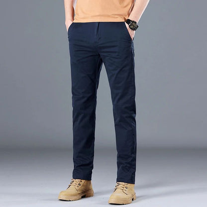2024 Men's High Quality Pure Cotton Classic Solid Color Casual Pants Business Stretch Cotton Slim Straight Brand Trousers Male