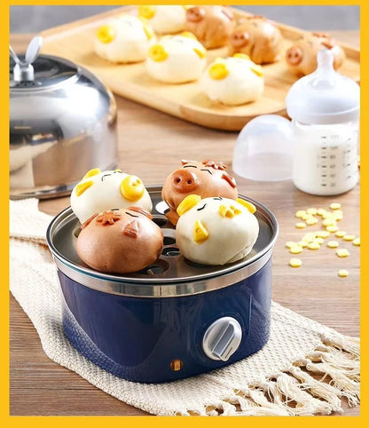 Panela Elétrica Multifuncional de Aço Inoxidável com Camada Dupla para Cozinhar Ovos – Vaporizador, Cozedor e Preparador de Café da Manhã, Eletrodoméstico Mini para Cozinha