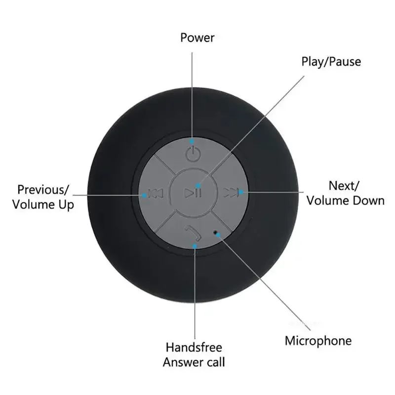 Caixa de Som Bluetooth Sem Fio Impermeável Com Ventosa para Carro e Chuveiro