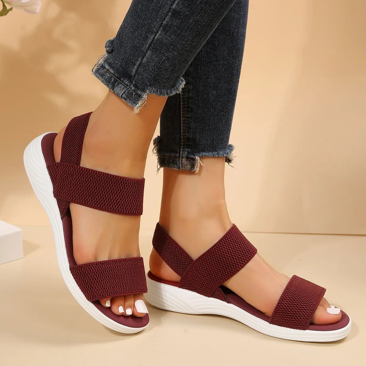Women's Knit Elastic Cloth Wedge Sandals Slip On Lightweight Walking Sandals Women Plus Size Comfortable Summer Shoes Woman 2024