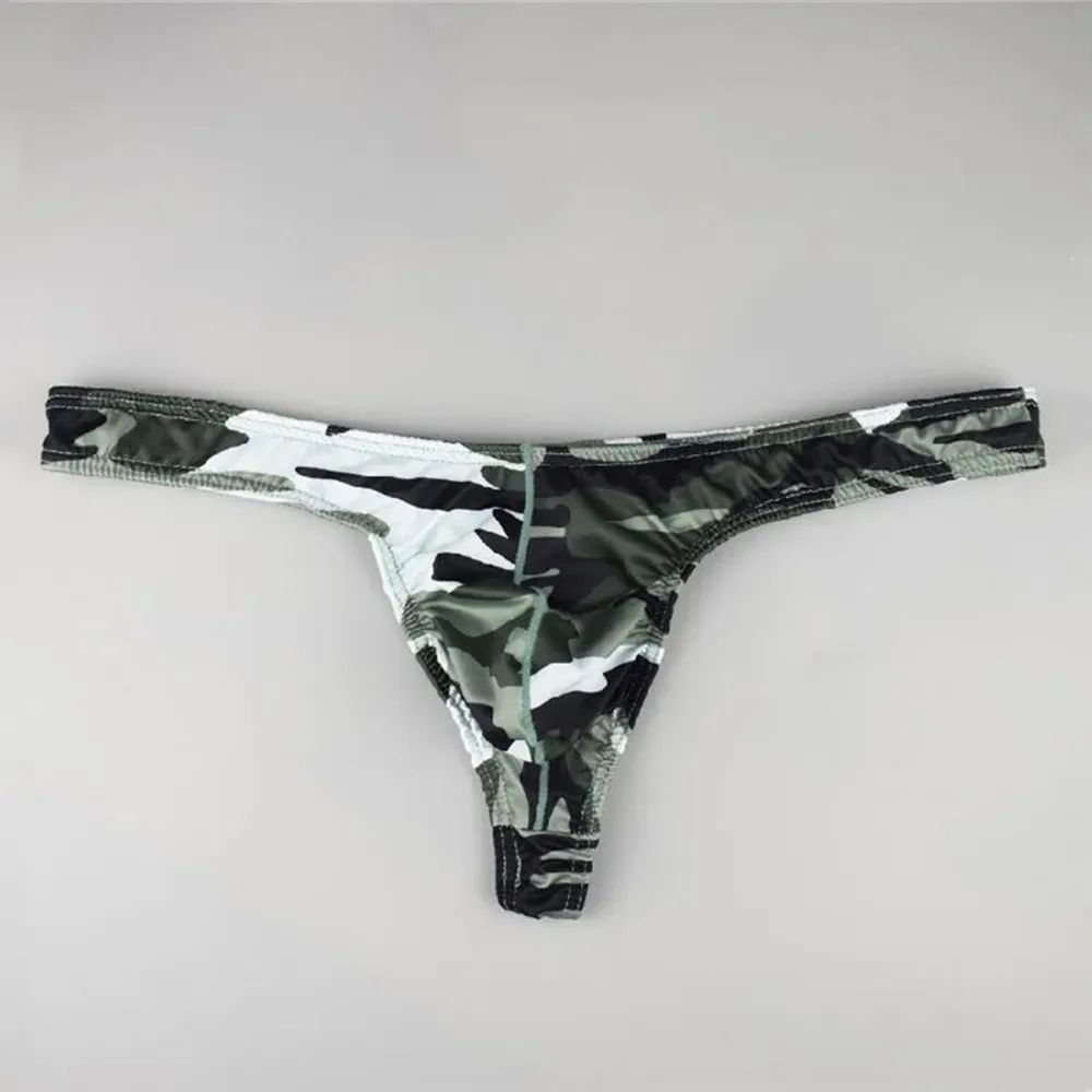 Big Men's Camouflage U Convex Underwear Sexy Elastic T-back Thong Plus Size Quick Drying Male Bikini Brief