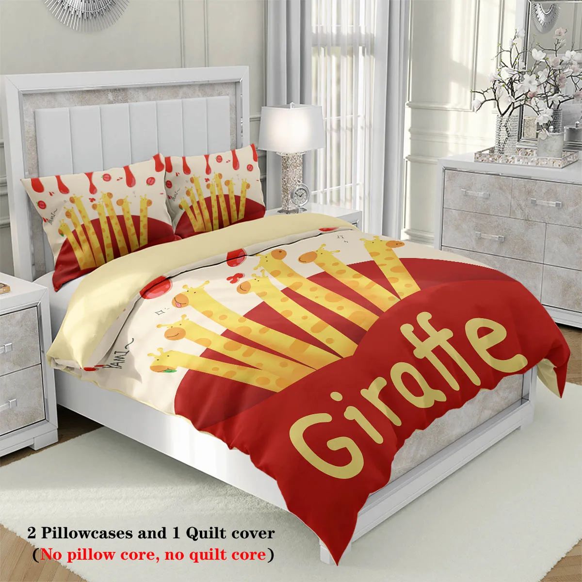 3pcs Cartoon Animal Park Theme Printed BeddingSet,For Bedroom, Guest Room (1*Duvet Cover + 2*Pillowcase, NO Core)