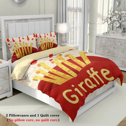 3pcs Cartoon Animal Park Theme Printed BeddingSet,For Bedroom, Guest Room (1*Duvet Cover + 2*Pillowcase, NO Core)