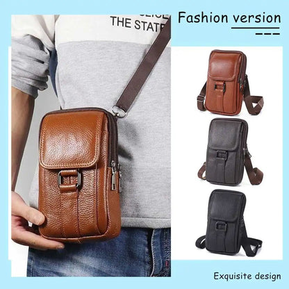 Portable Crossbody Bags Cowhide Leather Men Messenger Bags Fashion Simple Multi-pockets Casual for Outdoor Sport