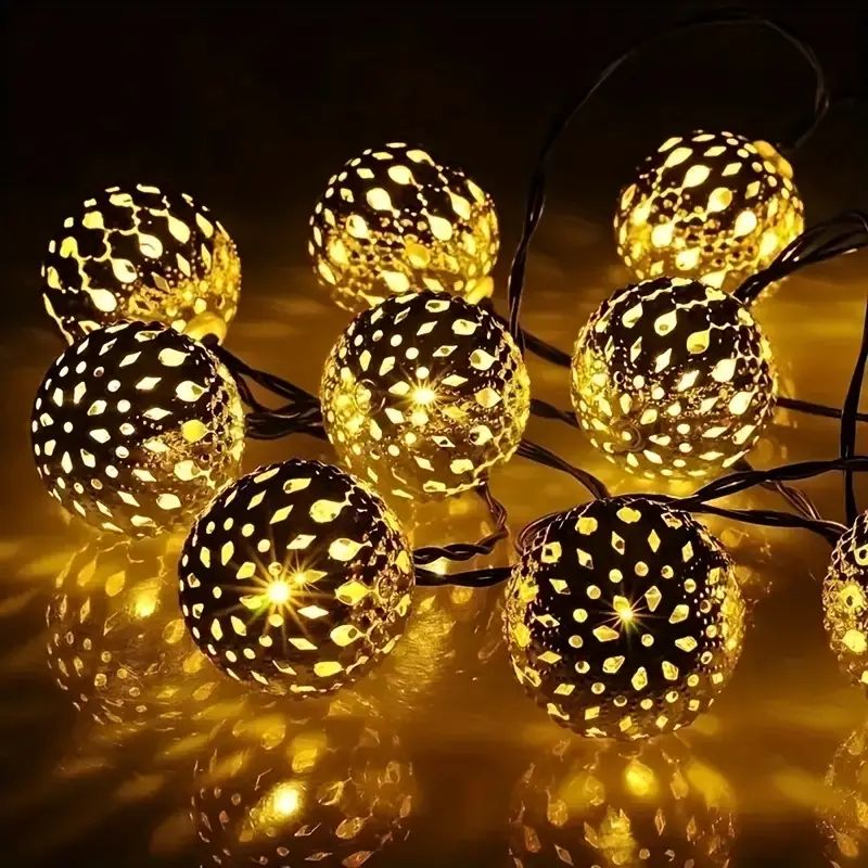 Outdoor Solar Moroccan Ball String Light-50/30/20 LED Fairy Light, 8 Modes, for Garden Fence Christmas Party Holiday Lighting