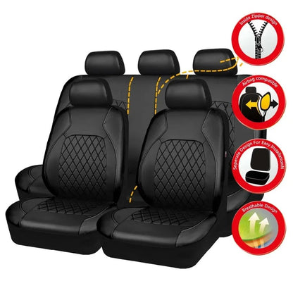 Capas de Assento de Carro em Couro PU Universal para a Maioria dos Carros, Compatíveis com Airbag, Acessórios de Interior de Carro, Almofada de Capa Dianteira/Traseira/Conjunto Completo