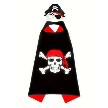 3-12Y  Pirate Skull Cape Toddler Play House Dress Up Cape Printed Pattern Holiday Performance Fashion Suit Halloween Party Gift