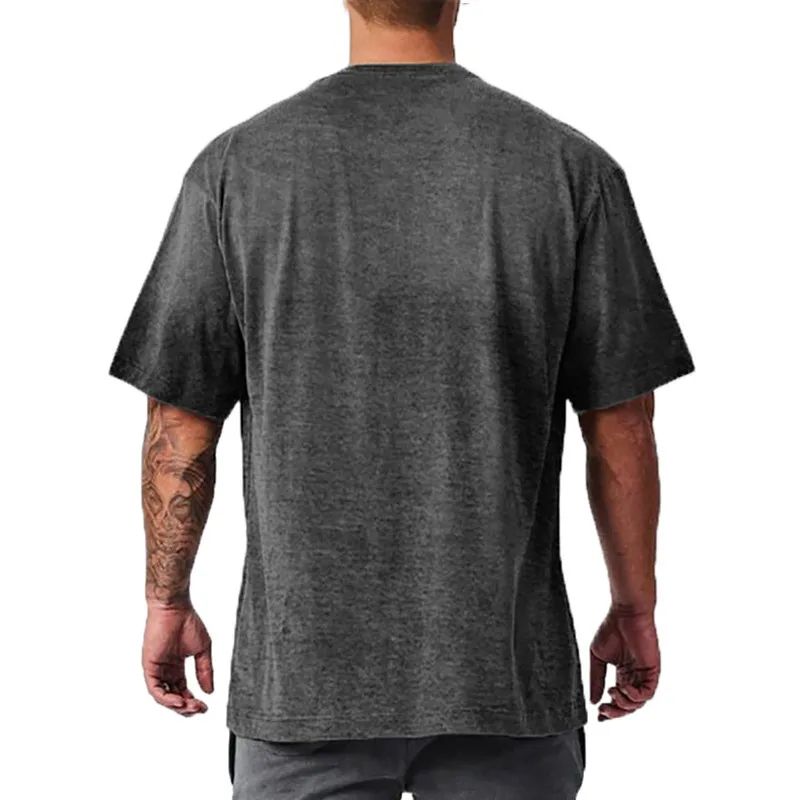 Summer Oversized Mens Cotton Loose Dropped Shoulder Fitness Summer Gym Sports Bodybuilding Short Sleeve T-shirt