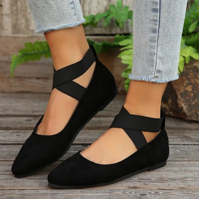 Womens Shoes Ballet Flats Shoes Ladies Sandals Strap Non Slip Ankle Elastic Belt Cute Ballerina Ladies Elegent Flats Heel Shoes