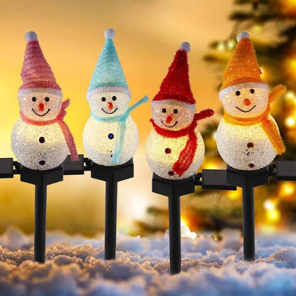 Solar-Powered Christmas Snowman Lights Warm White LED Cute Outdoor Garden Decor Perfect for Christmas Decorations Yard