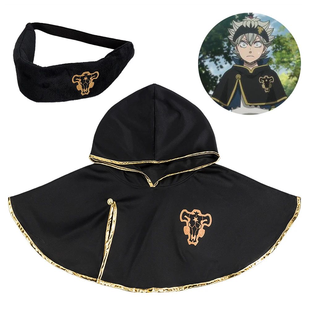 Anime Black Clover Asta Cloak Shawl Headband Black Bull Logo Hooded Cape Cosplay Costume Man Cloak Halloween Costumes