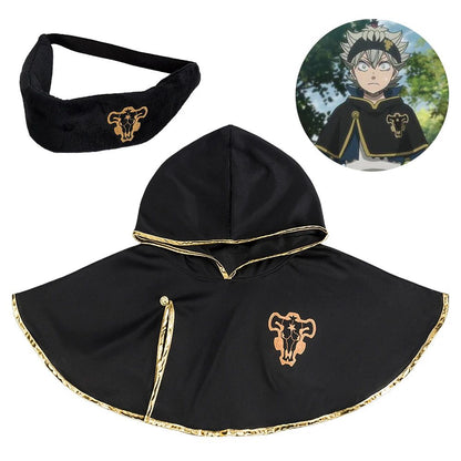 Anime Black Clover Asta Cloak Shawl Headband Black Bull Logo Hooded Cape Cosplay Costume Man Cloak Halloween Costumes