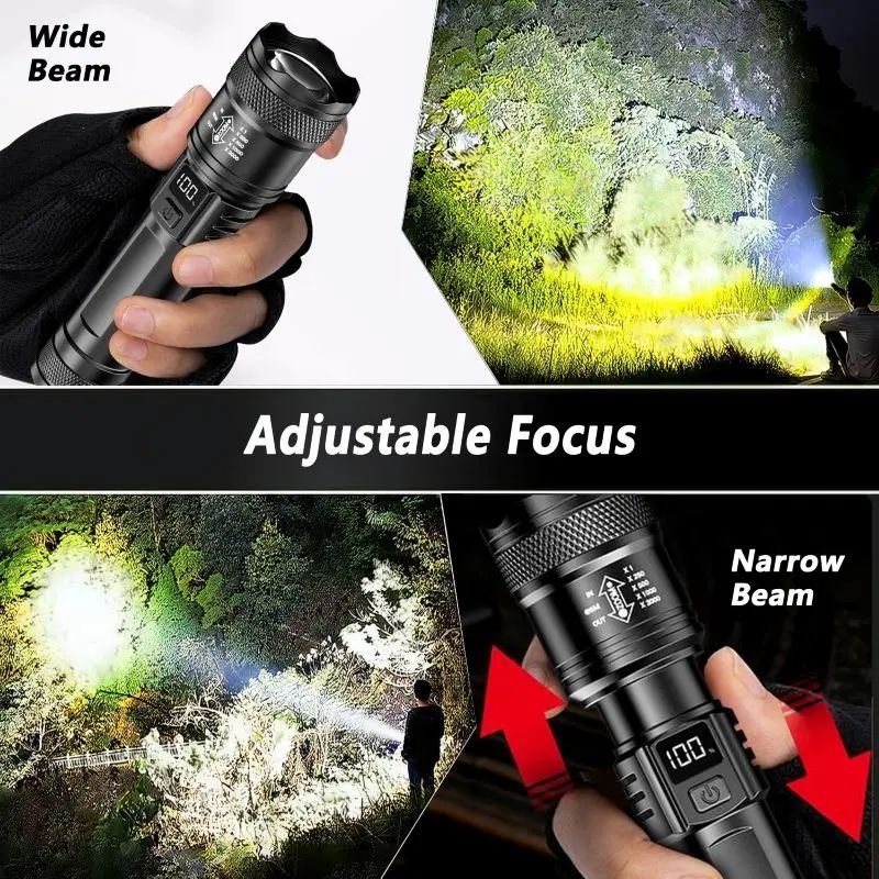 Rechargeable LED Flashlights Zoomable Torch with 18650 Battery 7Modes Waterproof High Power Hand LightFor Outdoor Camping Hiking