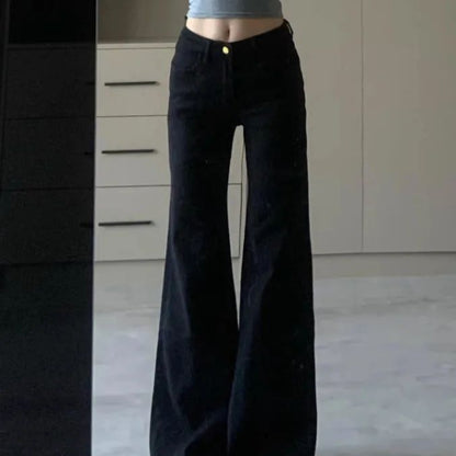 High Waist Loose Fit Bell Bottom Jeans Women's Black Slimming Denim Pants Spring 2025 Fashion Trend Wide Leg Casual Trousers