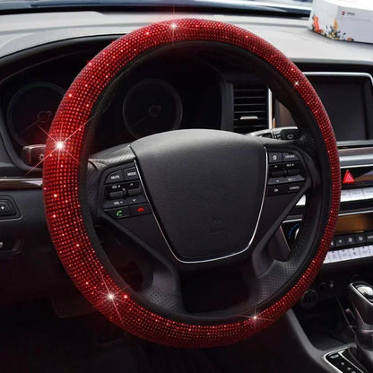 Capa de Volante de Carro 37/38cm Universal Strass Diamante Brilhante Elasticidade Acessórios Internos para Carro Para Quatro Estações