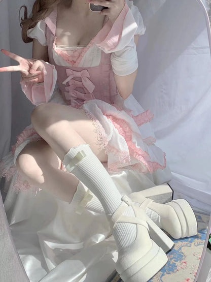 Luxury Shoes Fashion Designer Platform Women Mary Jane Shoes Cross Strap Thick Heel Shoes Ladies College Style Dress Pumps Shoe