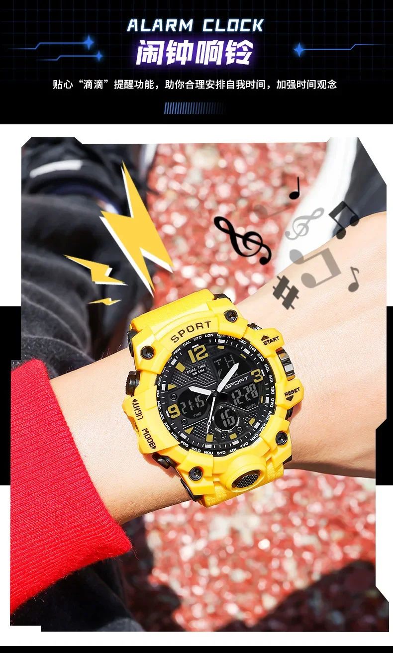 Hot shopping Teenage Men's Junior High School Student Fashion Trend Black Technology Sports Glow Men's Electronic Watch