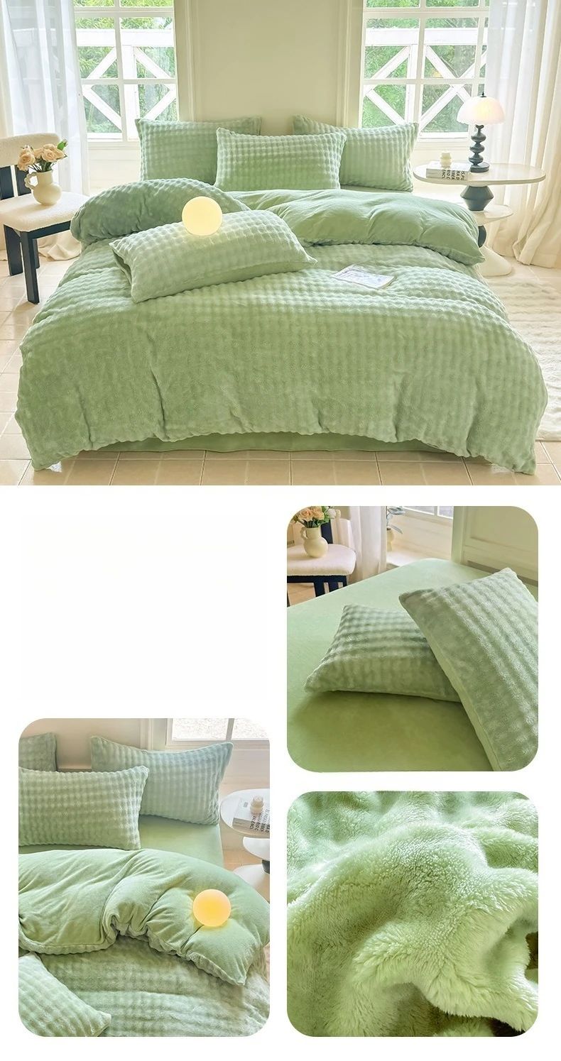 New Rabbit Fur Thickened Milk Velvet Duvet Cover Set Machine Washable Soft SkinFriendly Warm Bed Sheet for Home and Hotel ?? ???