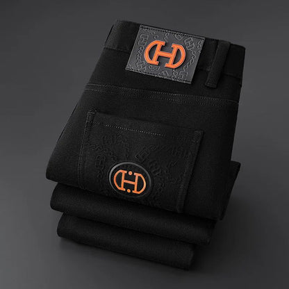 BlackJeans2024 Nova Coleção Outono/Inverno Marca da Moda Casual Slim Fit Elástica Estilo Europeu Calça Comprida Masculina Estampa Fashion