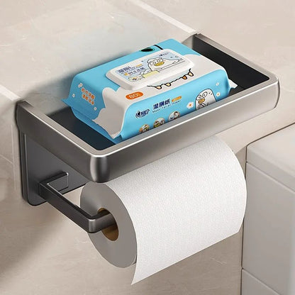 Suporte de Papel Higiênico de Liga de Alumínio para Montagem na Parede Organizador de Armazenamento de Banheiro Suporte para Celular Acessórios de Banheiro