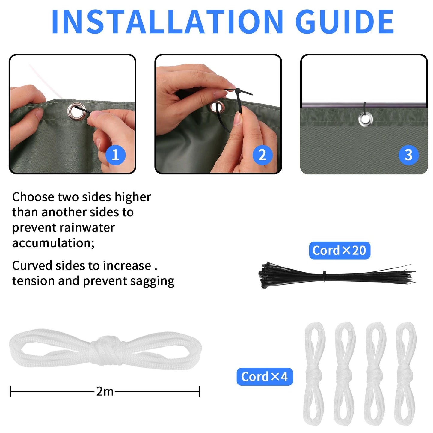 Waterproof Straight Edge Sun Shade Sail with Grommets Garden Sunscreen Pergola Shade Cover Canopy For Outdoor Garden Patio Tent