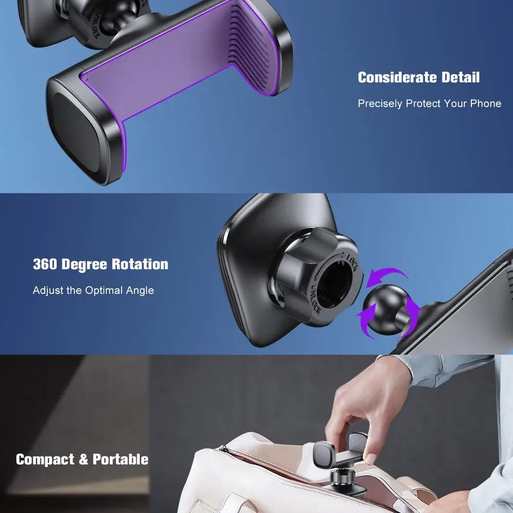 Gym Magnetic Phone Holder 360 Adjustable Stand For Cell Phone Compatible With 4-7" Smartphones Alloy Base And Joint