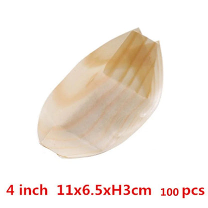 50 100pcs Natural bamboo Disposable Kayak sushi Wood Boat Salad Dessert Pine cake Boat Snack Bowl mat sushi plate tray onigiri