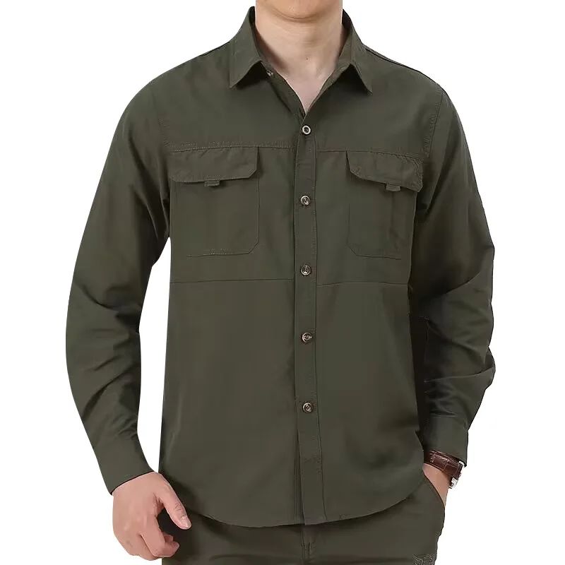 Men Loose Long-sleeved Shirt. New Solid Color Shirt for Middle-aged and Young People in Europe and America in Spring and Autumn