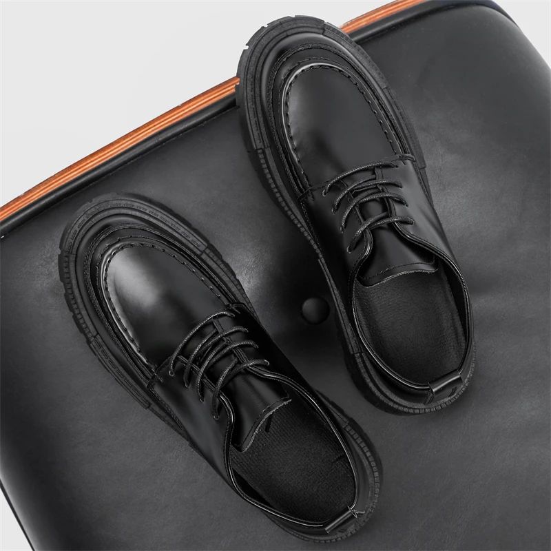 Fashion Thick Sole Leather Men Casual Shoes Classic Formal Business Men Dress Shoes Breathable Lace-Up Handmade Shoes Moccasins