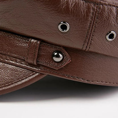 Autumn Men's Flat Cap Genuine Leather Hats Women's Army Military Hat Elegant Fashion Sheepskin Leather Caps Couple Hat