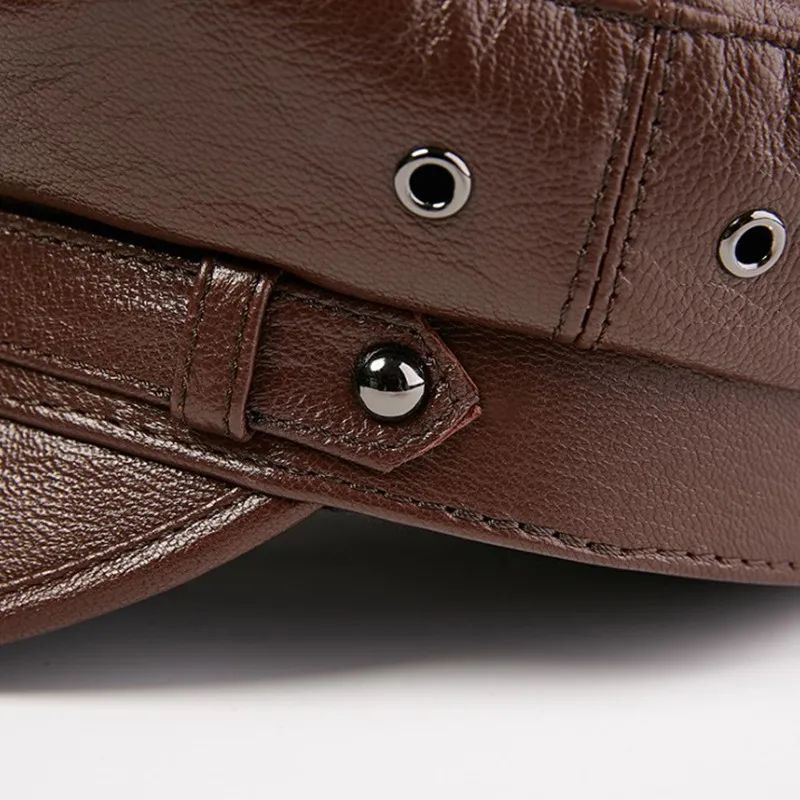 Autumn Men's Flat Cap Genuine Leather Hats Women's Army Military Hat Elegant Fashion Sheepskin Leather Caps Couple Hat