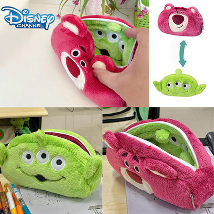 Disney Lotso Flip Alien Double Sided Pencil Case Cartoon Cute Pen Storage Bag Fuuny Child Birthday Gift