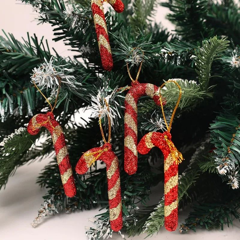 6/60Pcs Christmas Red Candy Lollipop Xmas Tree Hanging Pendant Candy Cane Ornaments Wreath Window Display Party Decor Supplies