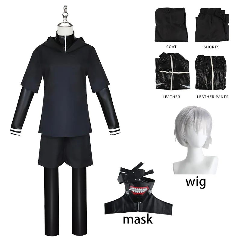 Anime Tokyo Ghoul Cosplay Kaneki Ken Cosplay Costumes Uniform Masks Hoodie Jacket Pants Shorts Full Set Outfits Wig Men