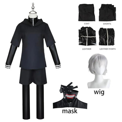 Anime Tokyo Ghoul Cosplay Kaneki Ken Cosplay Costumes Uniform Masks Hoodie Jacket Pants Shorts Full Set Outfits Wig Men