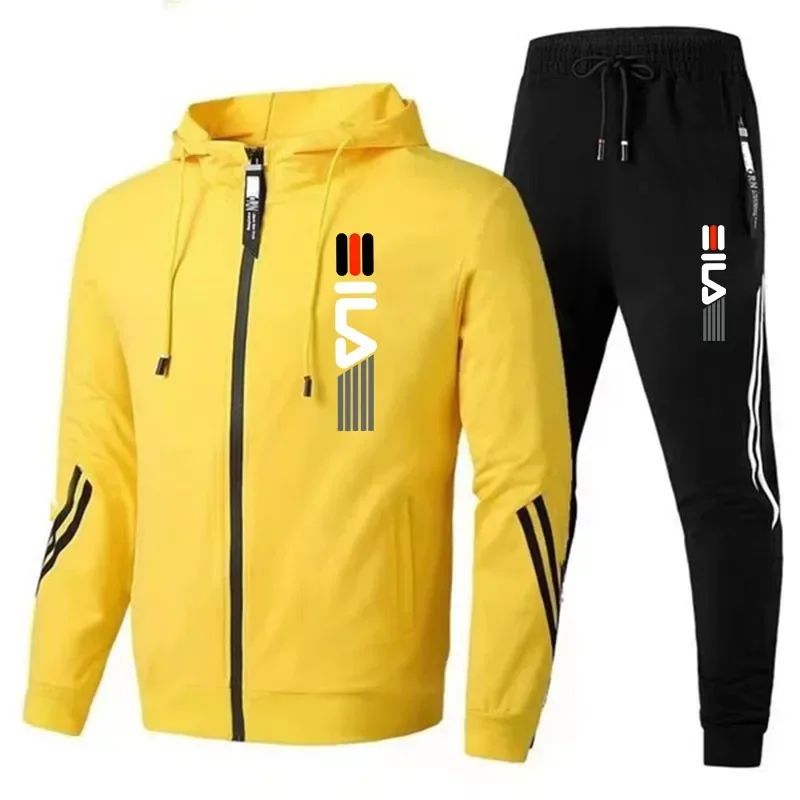 Autumn and Winter Men's Jogging Fitness Sets, Men's Casual Sportswear Sets, Zippered Sportswear Shirts + Sportswear Pants Sets