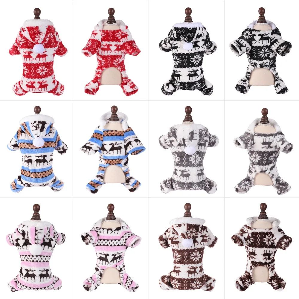 Roupas de cachorro de Natal de inverno Macacão de cachorro de pelúcia quente Pijamas para cães médios pequenos Para baixo Gatos Parkas Filhote de cachorro ???? Roupa para cães