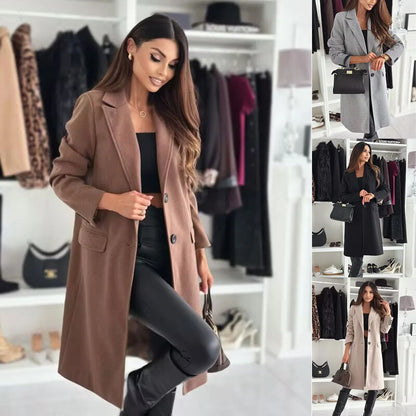 Hot Sale Of The Season Autumn Winter Simple Long Sleeve Solid Color Single Button Woolen Coat Women's Fashionable Elegant Outerw