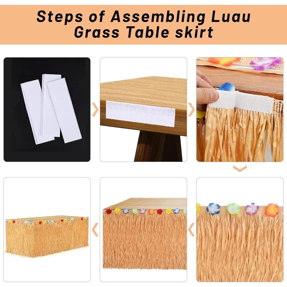 Luau Grass Table Skirt Hawaiian Flower Grass Skirts for Luau Party Summer Tropical Hawaiian Party Decorations
