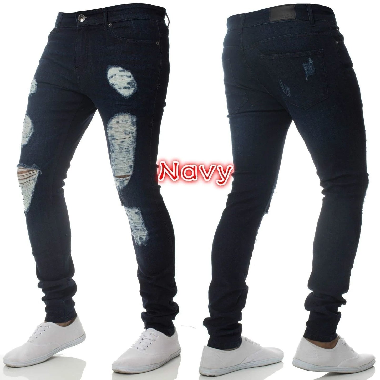 New Style Men's Hip Hop Slim Fit Jeans You And Smooths Your Silhouette Ripped Small Footwear Amazon WISH Badge Plus Size Jeans N