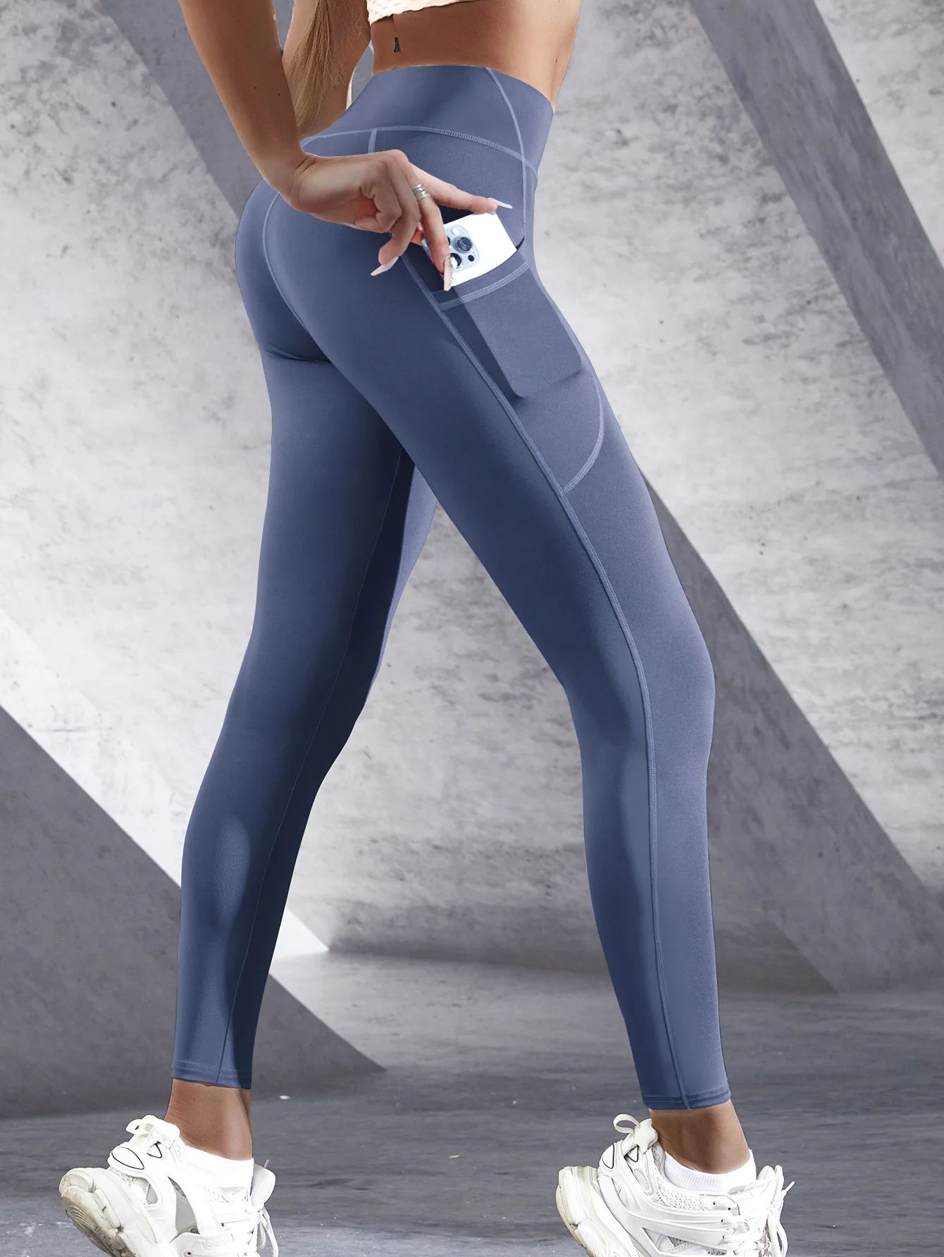 New High Waist Women's Leggings Stretch Yoga Pants Tights With Pockets Push Up Fitness Running Sportswear Solid Color Pants