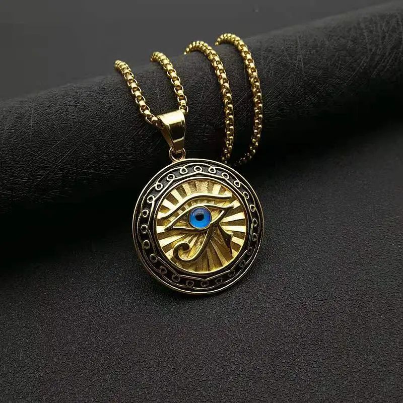 Eye of Horus, Eye of God Necklace, Rotatable Evil Eye Pendant, Men's Trendy Retro Weird Egyptian Amulet Jewelry
