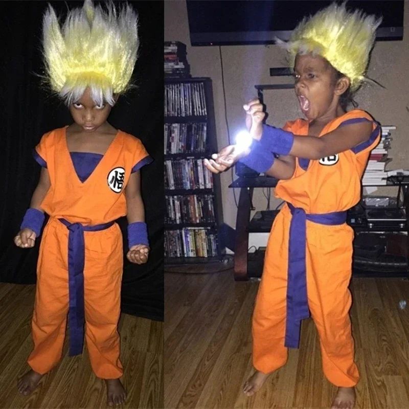 Halloween Adult Kids Son Goku Cosplay Costumes Suits Krillin Outfits Anime Party Child Costumes Tail Wrister Super Saiyan Wig
