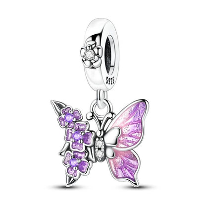 Pingente Charm Libélula Tema Primavera Prata Esterlina 925 Borboleta Flor Pendente Compatível com Bracelete Colar Joias DIY